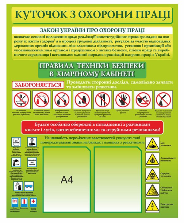 Куточок з охорони праці в кабінет хімії