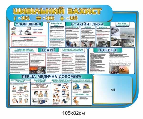 Стенд “Цивільний захист” з коміркою А4 для інформації