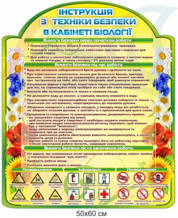 Стенд “Інструкція з техніки безпеки в кабінеті біології”