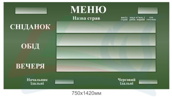 Стенд для військової їдальні “Меню”