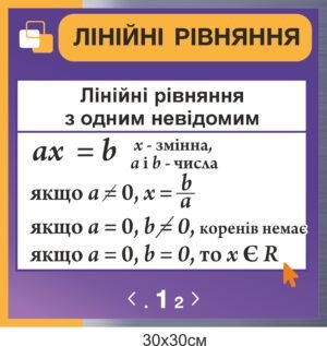 Стенд з математики “Лінійні рівняння”